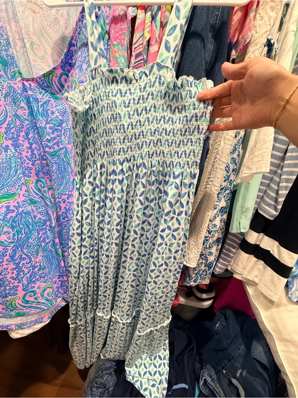 Duffield Lane Blue and White Printed Smocked Maxi Dress